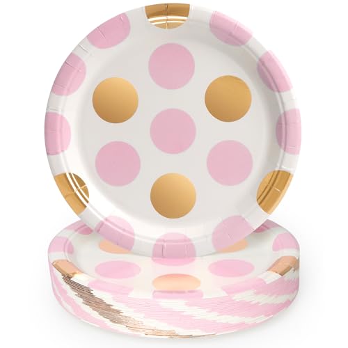 PARTY GO Partygeschirr 50 Stück, Polka Rosa Gold Pappteller Kindergeburtstag, Partygeschirr Set 23cm Pappteller, Pappgeschirr für 50 Gäste für Geburtstagsdeko Junge Mädchen Partys PARTY GO Partygeschirr 50 Stück, Polka Rosa Gold Pappteller Kindergeburtstag, Partygeschirr Set 23cm Pappteller, Pappgeschirr für 50 Gäste für Geburtstagsdeko Junge Mädchen Partys von PARTY GO
