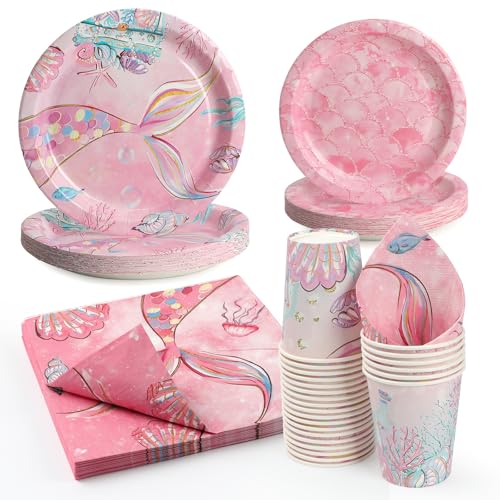 PARTY GO Partygeschirr 96 Stück Rosa Meerjungfrauenschwanz Geburtstag Party Teller Party Supplies Set enthält Pappteller Servietten Besteck für Geburtstag Party Dekorationen Baby Dusche-24 Gäste PARTY GO Partygeschirr 96 Stück Rosa Meerjungfrauenschwanz Geburtstag Party Teller Party Supplies Set enthält Pappteller Servietten Besteck für Geburtstag Party Dekorationen Baby Dusche-24 Gäste von PARTY GO