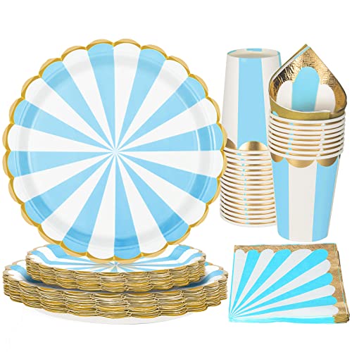 PARTY GO Partygeschirr Set, 96 Stück Thema Partygeschirr Set, Blau und weiß gestreift Zirkus Thema Geburtstag Geschirr, Zirkus Party Zubehör (24 Gäste) von PARTY GO
