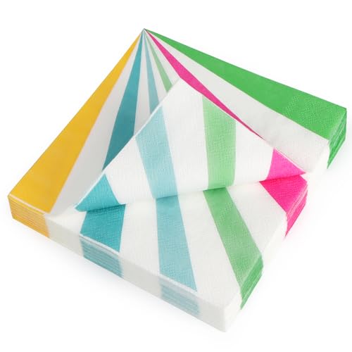 PARTY GO Servietten Geburtstag 33x33cm 40 Stück, Servietten Bunt Zirkus-Thema Einweg Papierservietten für Deko Geburtstag, Partys, karneval, Kinderparty Tischdeko Streifen von PARTY GO