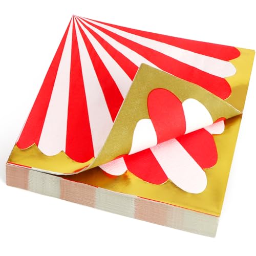 PARTY GO Servietten Geburtstag 33x33cm 40 Stück, Servietten Rot Zirkus-Thema Einweg Papierservietten für Deko Geburtstag, Partys, karneval, Kinderparty Tischdeko, Rot und Weiß Gestreift PARTY GO Servietten Geburtstag 33x33cm 40 Stück, Servietten Rot Zirkus-Thema Einweg Papierservietten für Deko Geburtstag, Partys, karneval, Kinderparty Tischdeko, Rot und Weiß Gestreift von PARTY GO