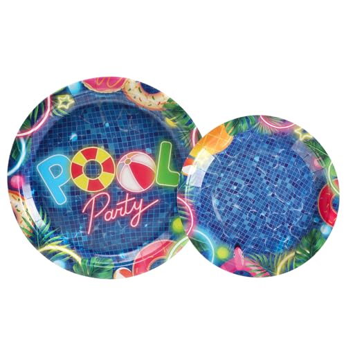 PARTY GO Sommerfest Pappteller 50 Stück Partygeschirr Set Strand-Pool Partyteller einschließlich 23cm Essteller 18cm Dessertteller für 25 Gusets für Geburtstagsparty mit Strandthema Hawaii Poolparty PARTY GO Sommerfest Pappteller 50 Stück Partygeschirr Set Strand-Pool Partyteller einschließlich 23cm Essteller 18cm Dessertteller für 25 Gusets für Geburtstagsparty mit Strandthema Hawaii Poolparty von PARTY GO
