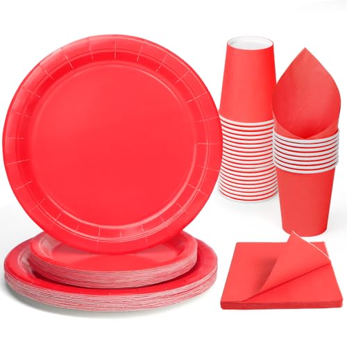 Party Geschirr 96 Stück Rot Kinder Geburtstag Mädchen Party Dekoration Zubehör Set Papier Geschirr Set von PARTY GO