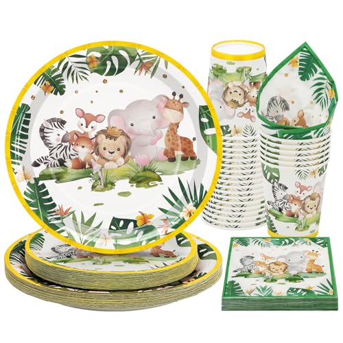 Party Go 96 Stück Dschungel Tier Party Geschirr Set Safari Tier Einwegpapier Platten Servietten Tassen für Dschungel Party Supplies Dschungel Geschirr Platten Set servieren 24 Gäste Party Go 96 Stück Dschungel Tier Party Geschirr Set Safari Tier Einwegpapier Platten Servietten Tassen für Dschungel Party Supplies Dschungel Geschirr Platten Set servieren 24 Gäste von PARTY GO
