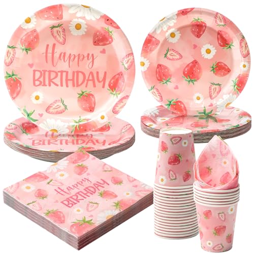 PARTY GO 96 Stück Erdbeere Party Geschirr Set Erdbeere Einwegpapier Teller Servietten Tassen für Erdbeere Party Dekoration Teller Set servieren 24 Gäste PARTY GO 96 Stück Erdbeere Party Geschirr Set Erdbeere Einwegpapier Teller Servietten Tassen für Erdbeere Party Dekoration Teller Set servieren 24 Gäste von PARTY GO
