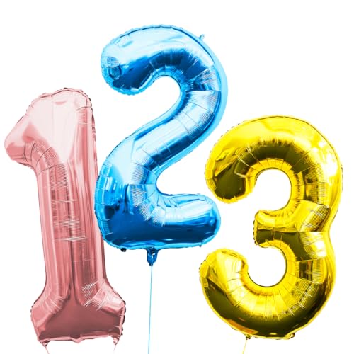 3 Stück Schulanfang Folienballons Set Zahlenballons Einschulung Deko, Luftballons für Schuleinführung, Zahlen Ballons, Schulkind Heliumballons Dekoballon von PARTY PARTY