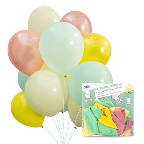 PARTY PARTY 12er Hasen Ballon Mix aus Latex reißfest 30 cm geruchs- und geschmacksneutral Luftballon Deko Kindergeburtstag, Kinder Geburtstag, Ostern Pastell Ballons, Hochzeit von PARTY PARTY