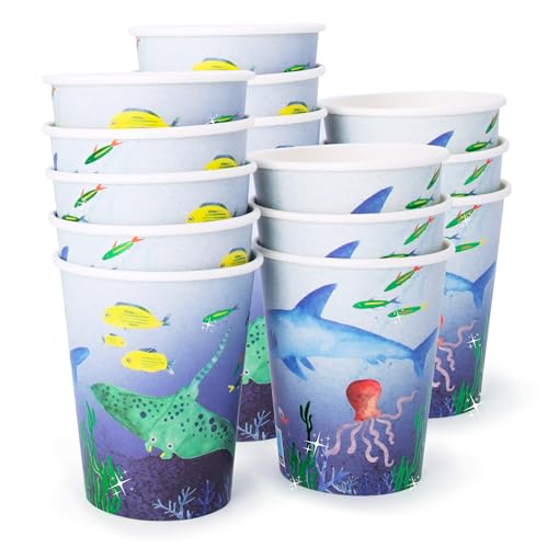 PARTY PARTY 16 schillernde Unterwasser Partybecher, glitzernde Fische, Pappbecher Ozean Kindergeburtstag, Geburtstag für Heiß- und Kaltgetränke, 220 ml PARTY PARTY 16 schillernde Unterwasser Partybecher, glitzernde Fische, Pappbecher Ozean Kindergeburtstag, Geburtstag für Heiß- und Kaltgetränke, 220 ml von PARTY PARTY