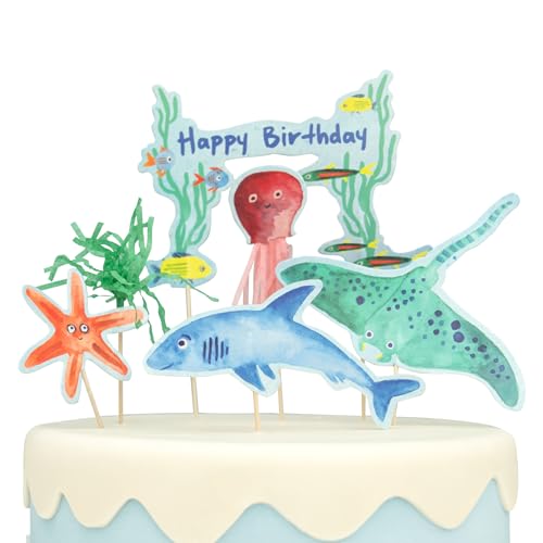 PARTY PARTY Unterwasser Tortendeko mit HAPPY BIRTHDAY Banner, Meerestiere Cake-Topper-Set 6 Teile, Kuchendeko Fische Deko Ozean Geburtstag, Mädchen Junge PARTY PARTY Unterwasser Tortendeko mit HAPPY BIRTHDAY Banner, Meerestiere Cake-Topper-Set 6 Teile, Kuchendeko Fische Deko Ozean Geburtstag, Mädchen Junge von PARTY PARTY