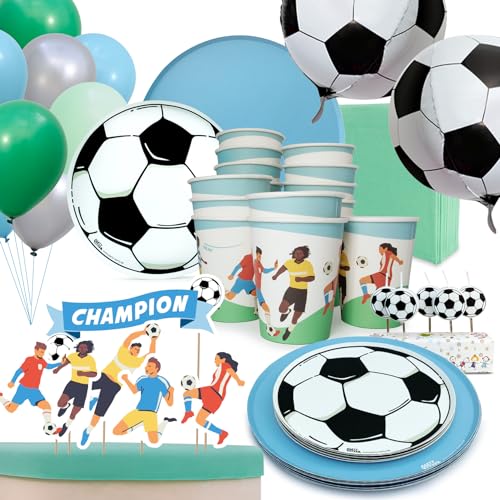 PARTY PARTY 97 Teile Fußball Geburtstag Set Blau 16 Gäste, EM PARTYGESCHIRR + CAKETOPPER + KERZEN+ BALLONS, Fußballparty Geburtstag Fußball Deko Jungen Mädchen PARTY PARTY 97 Teile Fußball Geburtstag Set Blau 16 Gäste, EM PARTYGESCHIRR + CAKETOPPER + KERZEN+ BALLONS, Fußballparty Geburtstag Fußball Deko Jungen Mädchen von PARTY PARTY