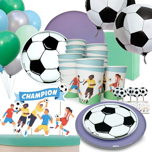 PARTY PARTY 97 Teile Fußball Geburtstag Set Lila 16 Gäste, EM PARTYGESCHIRR + CAKETOPPER + KERZEN+ BALLONS, Fußballparty Geburtstag Fußball Deko Jungen Mädchen PARTY PARTY 97 Teile Fußball Geburtstag Set Lila 16 Gäste, EM PARTYGESCHIRR + CAKETOPPER + KERZEN+ BALLONS, Fußballparty Geburtstag Fußball Deko Jungen Mädchen von PARTY PARTY