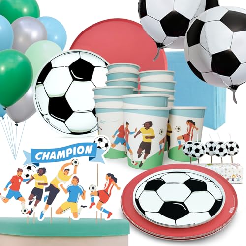PARTY PARTY 97 Teile Fußball Geburtstag Set Rot 16 Gäste, EM PARTYGESCHIRR + CAKETOPPER + KERZEN+ BALLONS, Fußballparty Geburtstag Fußball Deko Jungen Mädchen PARTY PARTY 97 Teile Fußball Geburtstag Set Rot 16 Gäste, EM PARTYGESCHIRR + CAKETOPPER + KERZEN+ BALLONS, Fußballparty Geburtstag Fußball Deko Jungen Mädchen von PARTY PARTY