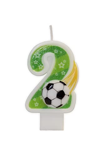 Partyland 3D Fußball Geburtstagskerzen Zahlen 0 1 2 3 4 5 6 7 8 9 grün Original Kindergeburtstag Kerzen 6,5 cm (Nummer 2) von PARTYLAND