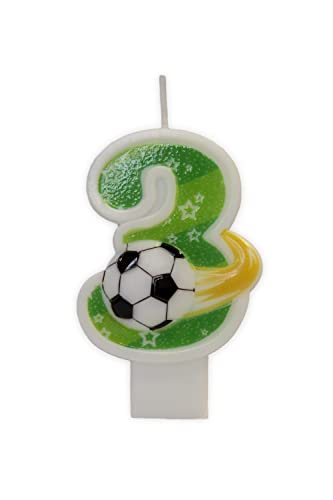Partyland 3D Fußball Geburtstagskerzen Zahlen 0 1 2 3 4 5 6 7 8 9 grün Original Kindergeburtstag Kerzen 6,5 cm (Nummer 3) von PARTYLAND