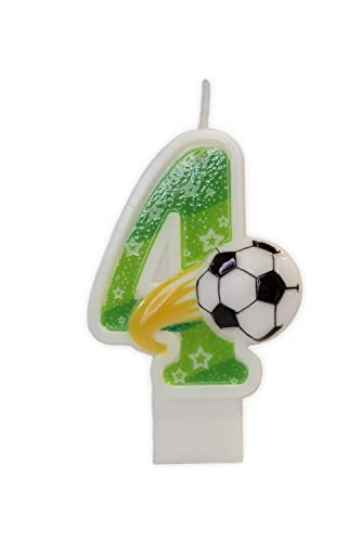Partyland 3D Fußball Geburtstagskerzen Zahlen 0 1 2 3 4 5 6 7 8 9 grün Original Kindergeburtstag Kerzen 6,5 cm (Nummer 4) von PARTYLAND