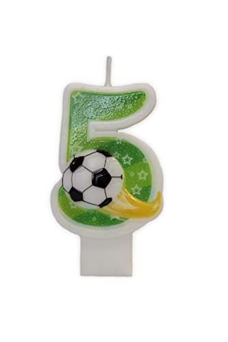 Partyland 3D Fußball Geburtstagskerzen Zahlen 0 1 2 3 4 5 6 7 8 9 Grün Originelle Kindergeburtstagskerzen 6,5cm (Nummer 5) von PARTYLAND