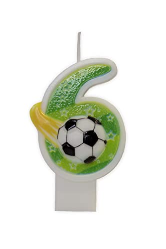 Partyland 3D Fußball Geburtstagskerzen Zahlen 0 1 2 3 4 5 6 7 8 9 grün Original Kindergeburtstag Kerzen 6,5 cm (Nummer 6) von PARTYLAND