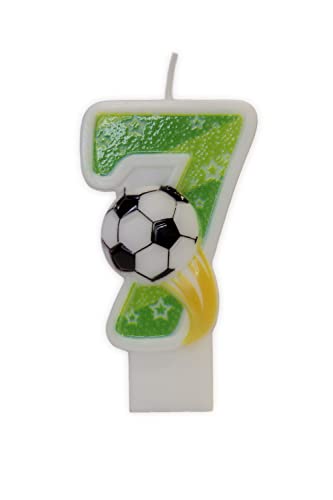 Partyland 3D Fußball Geburtstagskerzen Zahlen 0 1 2 3 4 5 6 7 8 9 grün Original Kindergeburtstag Kerzen 6,5 cm (Nummer 7) von PARTYLAND