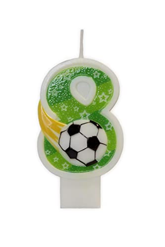 Partyland 3D Fußball Geburtstagskerzen Zahlen 0 1 2 3 4 5 6 7 8 9 grün Original Kindergeburtstag Kerzen 6,5 cm (Nummer 8) von PARTYLAND