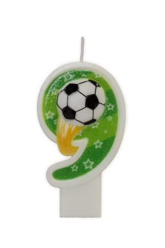 Partyland 3D Fußball Geburtstagskerzen Zahlen 0 1 2 3 4 5 6 7 8 9 grün Original Kindergeburtstag Kerzen 6,5 cm (Nummer 9) von PARTYLAND