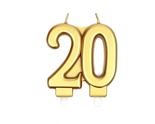 Partyland Geburtstagskerzen mit Zahlen 18,20,30,40,50 und 60, Goldfarben, Geburtstagskerzen für Kuchen und Kuchen, Dekoration für Geburtstagsparty, Jahrestag, Feierlichkeiten (20) von PARTYLAND