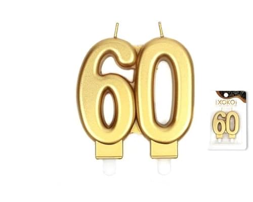 Partyland Geburtstagskerzen mit Zahlen 18,20,30,40,50 und 60 Goldfarben, Geburtstagskerzen für Kuchen und Kuchen, Dekorationen für Geburtstag, Jubiläen oder Feiern (60) von PARTYLAND