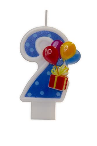 Partyland Lustige Kindergeburtstagskerzen Zahlen 0 1 2 3 4 5 6 7 8 9 mit Luftballons Original Geburtstagskerzen für Jungen und Mädchen (Nummer 2) von PARTYLAND