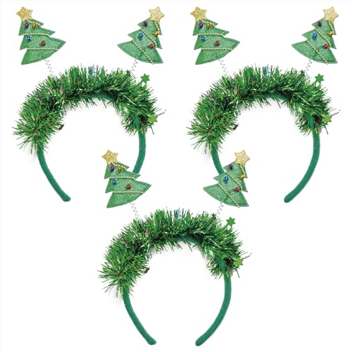PARTYLOSOPHY 3 Stück Haarreif mit Federn Baum grün mit Weihnachtsmotiv - Standardgröße - Stirnband Weihnachten Weihnachtsbaum, Weihnachtsdekoration Stirnband Baum., Einheitsgröße von PARTYLOSOPHY