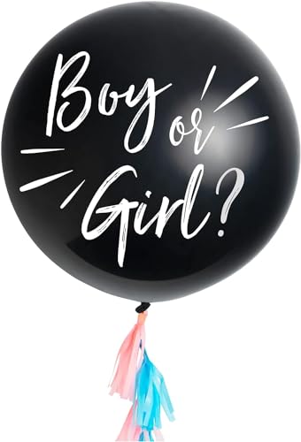 OH YEAH! - Geschlechtsenthüllungsballon für Babys - Baby Shower Dekoration - Geschlechtsenthüllung - Schwarzer Ballon mit blauem oder rosa Konfetti - Gender Reveal - 1 Stück 90 cm - HELIUM GEEIGNET von PARTYLOSOPHY