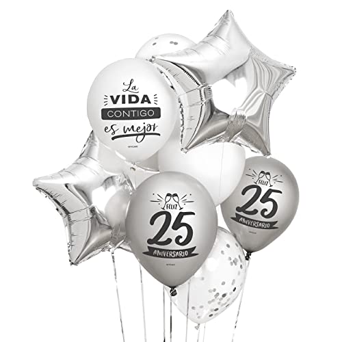 Luftballons aus Latex und Folie, silberfarben, zum 25. Jahrestag, für Partys, Luftballons zum 25. Jahrestag, 25. Jahrestag, Partydekoration, Geburtstag und Jahrestag. (25. Jahrestag) von PARTYLOSOPHY