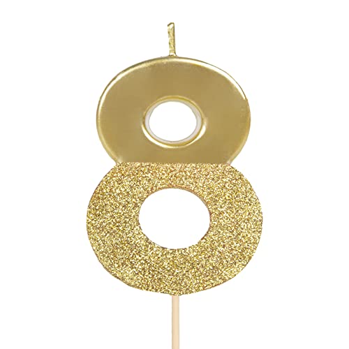 OH YEAH Geburtstagskerze, Goldkerze, Jubiläumskerze, einzigartige Kerze, Zahl 8. Geburtstag, 10, 20, 30, 40, 50, 60, 70, 80, 90, Glitzer, Gold, einzigartiges Design, 1 Stück von PARTYLOSOPHY