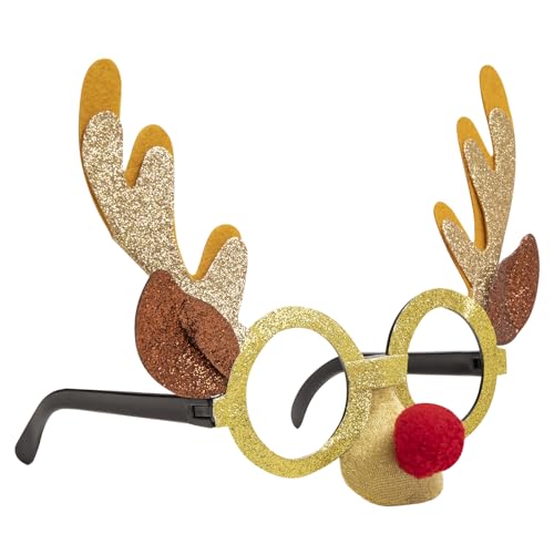 PARTYLOSOPHY 1 Stück - Reno Brille mit roter Nase mit Weihnachtsmotiv - Standardgröße - Weihnachtsbrille Rentier Weihnachtsdekoration Rentier Brille Weihnachten Rentier Brille mit Nase von PARTYLOSOPHY