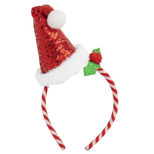 PARTYLOSOPHY 1 Stück Weihnachtsmütze mit Pailletten in Rot mit Weihnachtsmotiv - Standardgröße - Weihnachtsmann-Stirnband Weihnachtsschmuck Weihnachtsmann-Stirnband von PARTYLOSOPHY