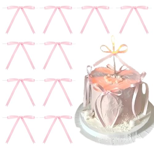 PASDUCHAS 50 Stück Kuchenschleifen zum Dekorieren, rosa Schleife, Kuchendekorationen für Geburtstag, Hochzeit, Party, Hochzeitstag, Partyzubehör von PASDUCHAS