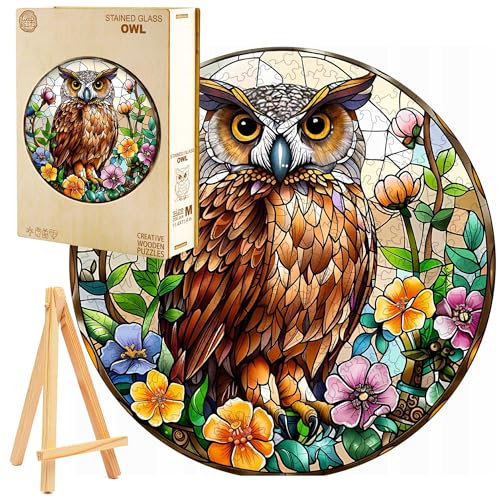 PASJO Holzpuzzle 300 Teile Eule Glasmalerei-Form Holzbox und Mini-Staffelei Geschenk für Erwachsene Fördert Gedächtnis und Konzentration PASJO Holzpuzzle 300 Teile Eule Glasmalerei-Form Holzbox und Mini-Staffelei Geschenk für Erwachsene Fördert Gedächtnis und Konzentration von PASJO
