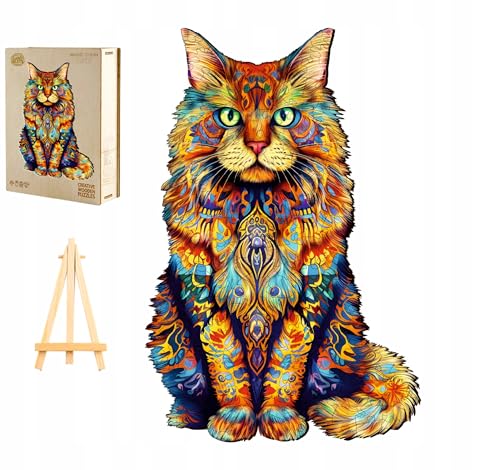 PASJO Holzpuzzle Erwachsene Katze Maine Coon 270 Teile 42x27,8 cm Bunte Farben Mini-Staffelei Holzschachtel Tierförmige Teile PASJO Holzpuzzle Erwachsene Katze Maine Coon 270 Teile 42x27,8 cm Bunte Farben Mini-Staffelei Holzschachtel Tierförmige Teile von PASJO