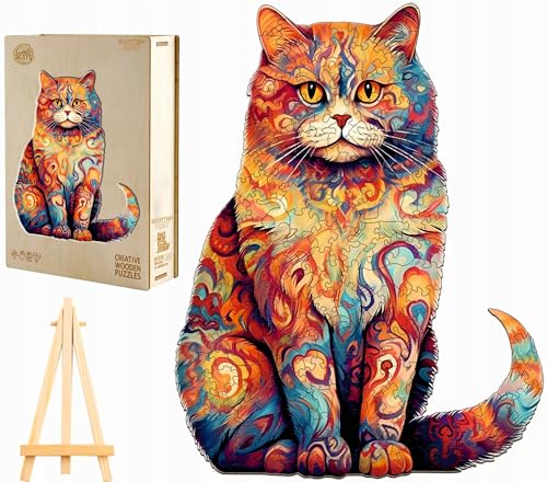 PASJO Holzpuzzle Erwachsene Katzemotiv 126 Teile 34,2x28,2 cm Holzbox Mini-Staffelei Creative Jigsaw von PASJO