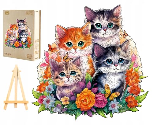 PASJO Holzpuzzle Erwachsene Katzenfamilie 300 Teile 34x33,8 cm Einzigartige Tierförmige Teile Mini-Staffelei Holzbox PASJO Holzpuzzle Erwachsene Katzenfamilie 300 Teile 34x33,8 cm Einzigartige Tierförmige Teile Mini-Staffelei Holzbox von PASJO