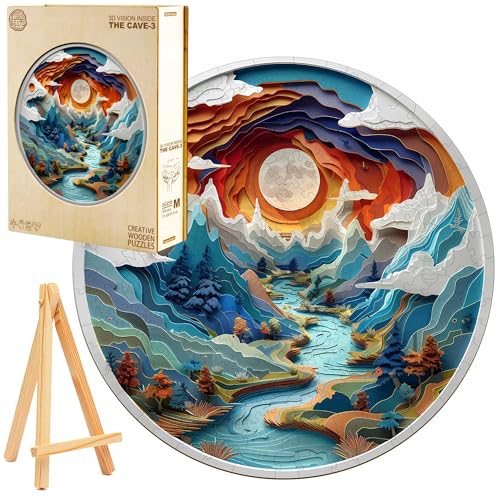 PASJO Holzpuzzle für Erwachsene 3D-Puzzle Bergfluss 300 Einzelteile Holzschachtel Mini-Staffelei Wooden Puzzle Bergbach von PASJO
