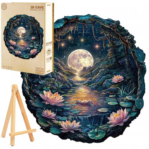 PASJO Holzpuzzle für Erwachsene 3D-Puzzle Lotusblumen bei Nacht 300 Einzelteile Holzschachtel Mini-Staffelei Wooden Puzzle von PASJO