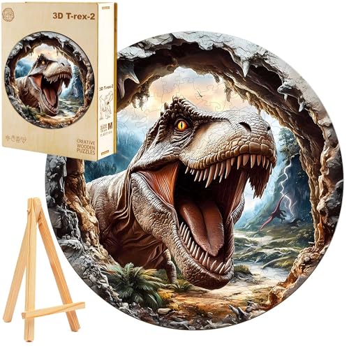 PASJO Holzpuzzle für Erwachsene 3D-Puzzle T-Rex Dinosaurier 300 Einzelteile Holzschachtel Mini-Staffelei Wooden Puzzle kreative Puzzles Tiefeneffekt von PASJO