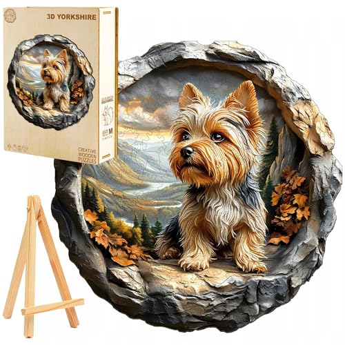 PASJO Holzpuzzle für Erwachsene 3D-Puzzle Yorkie-Hund 300 Einzelteile Holzschachtel Mini-Staffelei Wooden Puzzle Dekorativ von PASJO