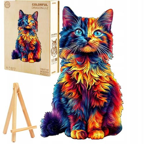 PASJO Kreatives Holzpuzzle Bunte Katze 195 Teile Mini-Staffelei Puzzle für Erwachsene Fördert Kreativität und Entspannung Katzenliebhaber PASJO Kreatives Holzpuzzle Bunte Katze 195 Teile Mini-Staffelei Puzzle für Erwachsene Fördert Kreativität und Entspannung Katzenliebhaber von PASJO