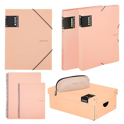 PASTELINi Schulset 7-teilig – Pastellaprikose für Schule & Uni – A4 A5 Ordner, Blöcke, Mappe, Etui, Archivbox – Schüler Studenten Mädchen Jungen – Schreibset Bürobedarf Geschenk von PASTELINi