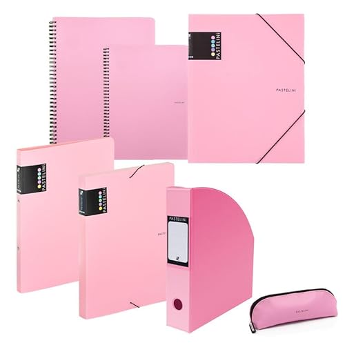 PASTELINi Schulset 7-teilig – Pastellrosa für Schule & Uni – A4 A5 Ordner, Blöcke, Mappe, Etui, Archivbox – Schüler Studenten Mädchen Jungen – Schreibset Bürobedarf Geschenk von PASTELINi