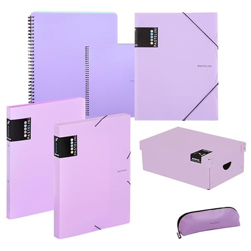PASTELINi Schulset 7-teilig – Pastellviolett für Schule & Uni – A4 A5 Ordner, Blöcke, Mappe, Etui, Archivbox – Schüler Studenten Mädchen Jungen – Schreibset Bürobedarf Geschenk von PASTELINi