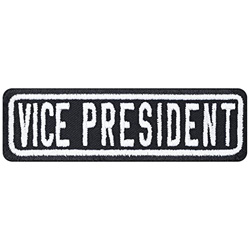 Biker Aufnäher: "VICE PRESIDENT" Motorradclub Rank Patch - Rang Abzeichen MC Club Aufbügler - Geschenk Motorradfahrer Applikation zum aufnähen Lederjacke/Boots/Koffer - schwarz - 100x30mm von Patch