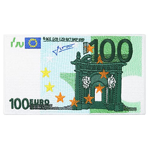 Euro Aufnäher 100 € Geld Patch Money Applikation Geldschein gestickt - 100 Euro Schein Bügelbild EZB Sammler Aufbügler für Shirt/Jacke/Aktentasche - 147x83mm von PATCH KING