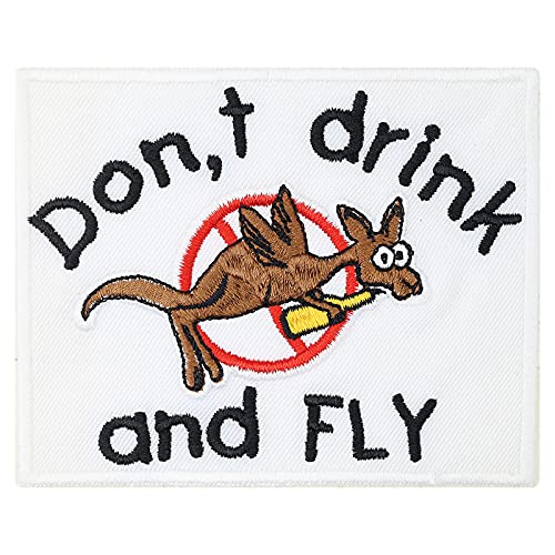 Flugzeug Aufnäher: Don't Drink and Fly Piloten Patch Luftfahrt Abzeichen, lustiger Känguru Aufbügler gestickt, Piloten Geschenk DIY Applikation für Jacke/Weste/Jeans, 80x100mm von PATCH KING