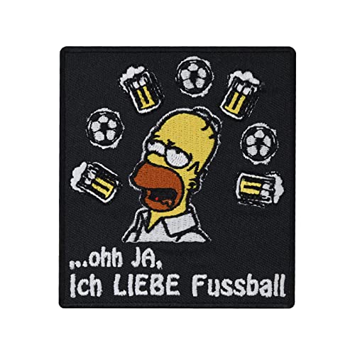 Fussball Aufnäher lustig - Homer Simpson Patch Ich Liebe Fussball Bügelbild Bestickt für Trikot - Fussball Geschenk Sport DIY Stoff-Applikation Shirt/Jacke/Tasche - 90x80mm von PATCH KING